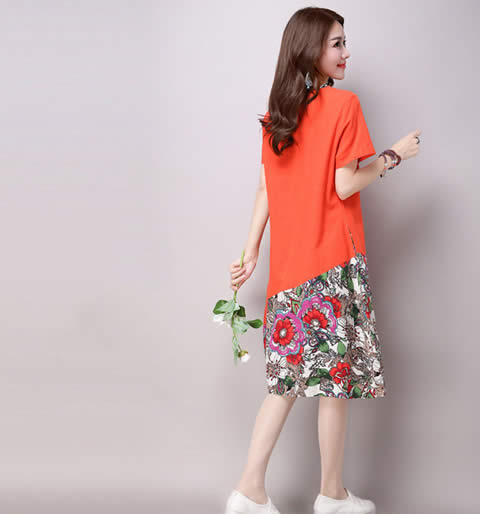 Summer Fashion Color Block O Neck Loose Women Dresses