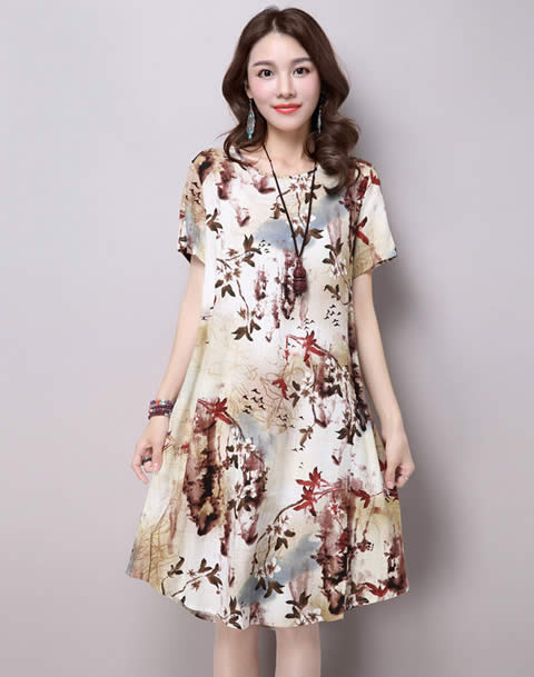 Elegant Floral Print Short Sleeve Ladies Dresses
